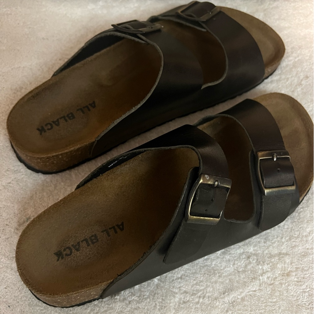 AllBlack Double Band Leather Sandals